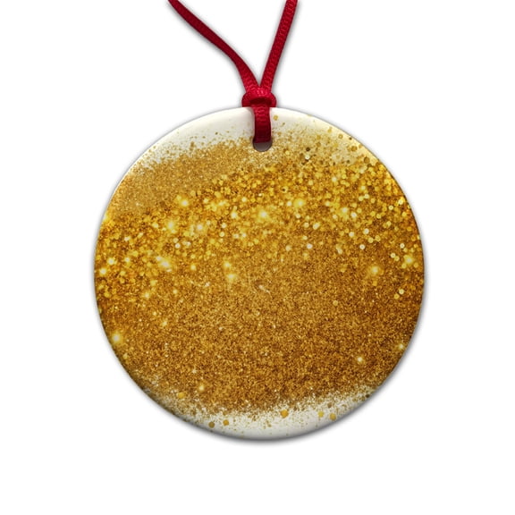 Gold Faux Glitter Christmas Tree Holiday Round Ceramic Ornament