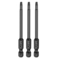 thumbnail image 1 of Uxcell 3pcs Punta de destornillador Torx T15 1/4" Hex Shank 75mm/3" Longitud Acero S3 Magnético a Prueba de Manipulación Cabeza Estrella de 6 Puntos Punta de Destornillador Hex, Negro, 1 of 7