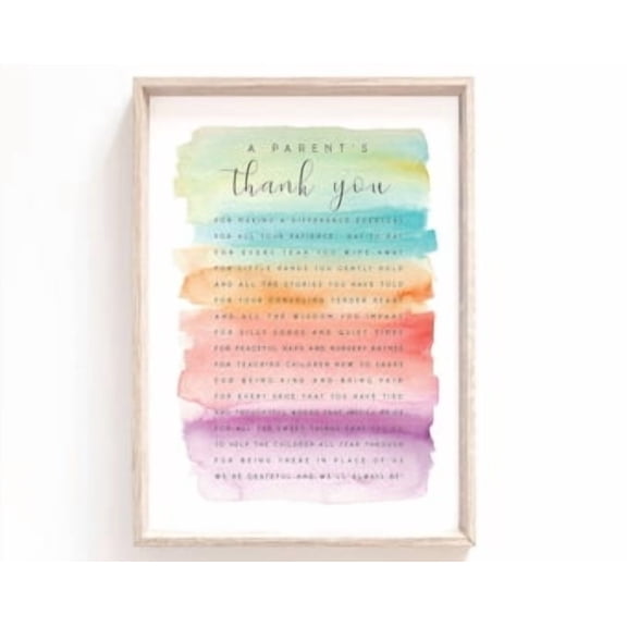 Kiloa A Parents Thank You Teacher’s Day Wall Art Poster, 8x12 UNFRAMED
