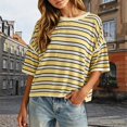 thumbnail image 2 of Wang6 Womens Loose Fit Graphic T Shirts Trendy Summer Short Sleeve Drop Shoulders Tops Ladies Causal Striped Printed Tees Shirts 0624liYellow XL, 2 of 4