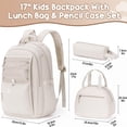 thumbnail image 2 of 3 PCS Waterproof Backpack with Lunch Box & Pencil Case, Lightweight Bookbag Set for Casual Daypack Travel (Beige), 2 of 7
