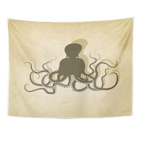 Aquariums Old ZEALGNED Retro Octopus on Old Silhouette Aquarium Aquatic Cartoon Wall Art Hanging Tapestry Home Decor for Living Room Bedroom Dorm 51x60 inch ()