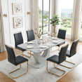 thumbnail image 3 of StnTalk Dining Table Set for 6, 63'' Grey Faux Marble Dining Room Table with 6 PU Leather Chairs, Modern Kitchen Table Set with Golden Metal Legs for Dining Room, 3 of 11