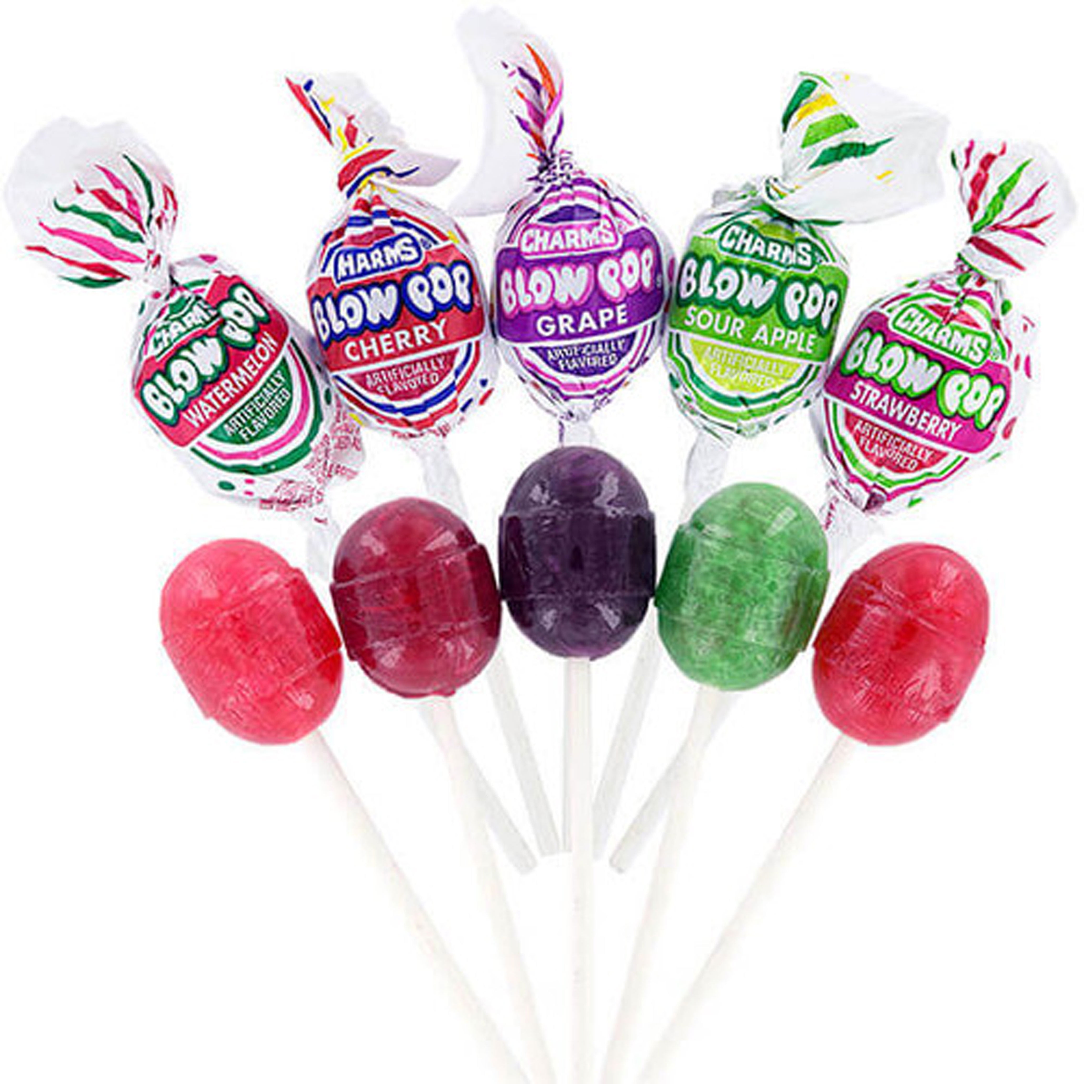 15 Piece Bulk Assorted Berry Raspberry Charms Blow Pops Candy Lollipops