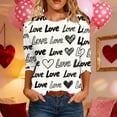 thumbnail image 1 of Hauts pour Femmes T-Shirt à Manches 3/4 à Imprimé Cœur de la Saint-Valentin à Col Rond Noir P, 1 of 6