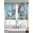 thumbnail image 2 of Ocean Octopus Sheer Curtains 54 Inch Long 2 Panels, Starfish Undersea Nautical Blue Vintage Light Filtering Rod Pocket Curtains, Sheer Voile Drapes for Living Room Bedroom, 52"x54", 2 of 8