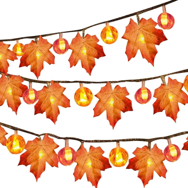 LED Light String Halloween Yard Decoration LED Light String Leaf Lamp Thanksgiving Party Lighting, 10 LED, 1.5m, Always Bright, Pumpkin