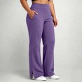 thumbnail image 2 of Women's Plus Size Yoga Long Pants, Elastic Waist Side Seam Pockets, Solid Color Side Split Hem for Gym Sports Active Daily | TruHer,Purple XL, 2 of 8