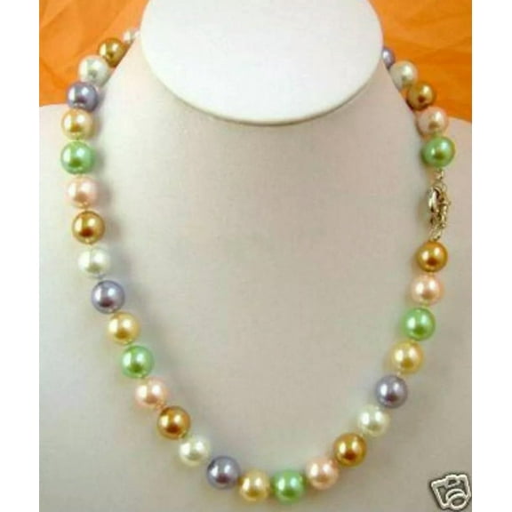 K-KED Beautiful 12mm Multicolor South Sea Shell Pearl Round Beads Necklace 18'' AAAAA