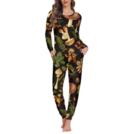 

NETILGEN 2 Pieces Aesthetic Mushroom Pajamas for Women Set Long Sleeve Women Pj Sets Summer & Winter Fit Multi-Seasons Pj Set for Women Plus Size