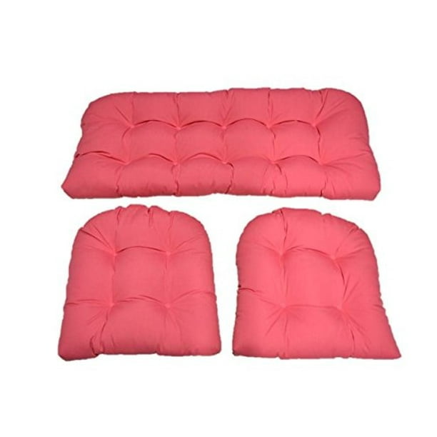 Rsh Décor Indoor Outdoor 3 Piece Tufted Wicker Cushion Set 1 Loveseat 41 X 19 2 U Shape 19 X 19 Solid Hot Pink Walmart Com Walmart Com