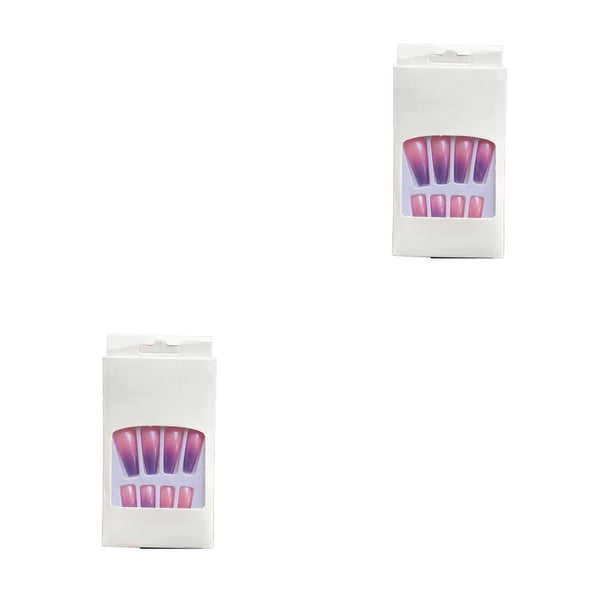 Seitruly 1 Juego de prensa de punta francesa en las uñas, uñas artificiales extralargas con degradado, envolturas de moda desmontables, Kit de tipo 7 Pegamento 2g, gelatina 24 piezas 2piezas
