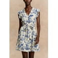 thumbnail image 1 of Natasha Toile De Jouy Print Short Dress Self Belt Pockets Ruffle Trim, 1 of 7
