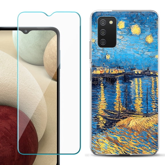 Slim-Fit TPU Fashion Phone Case for Samsung Galaxy A03s, with Tempered Glass Screen Protector, by OneToughShield ® - Starry Night Rhone