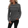 thumbnail image 3 of Women'S Pullover Sweater Pile Collar Knit Raglan Sleeve Sweater Dark Grey M, 3 of 10