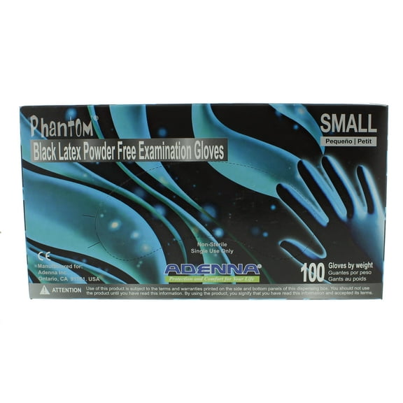Adenna Phantom 6 mil Latex Powder Free Exam Gloves (Black, Small) Box of 100