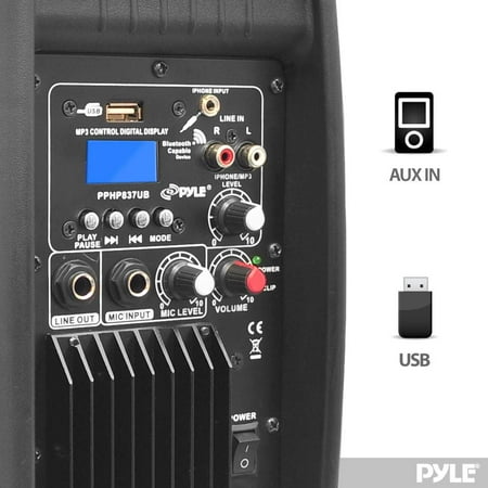 NEW PylePro PPHP837UB 600 Watt 8 Inch Bluetooth Powered Pro DJ PA Audio Speaker