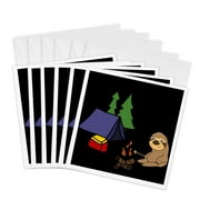 3dRose, Funny Sloth Roasting Marshmallows Camping Nature Cartoon, 6 Greeting Cards with envelopes