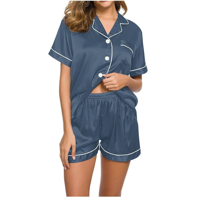 Yuyuzo Pajama Sets for Women 2 Piece Short Sleeve Button down Shirts Lounge Sets Color Block Soft Pj Sets