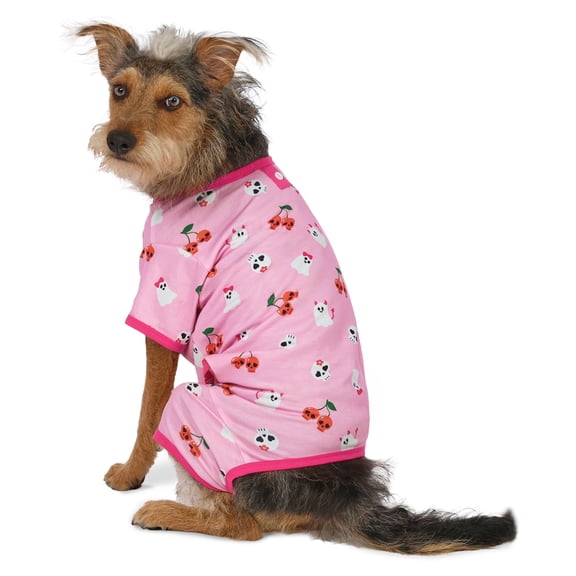 Vibrant Life Halloween Pajamas for Dogs, Skull Cherries and Ghosts, Pink, M