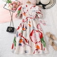 thumbnail image 5 of Girl's Floral Puff Sleeve Ruched Frill Trim Shirred A-Line Boho Flared Dress Leisure Dailywear 7-8 Years, 5 of 9