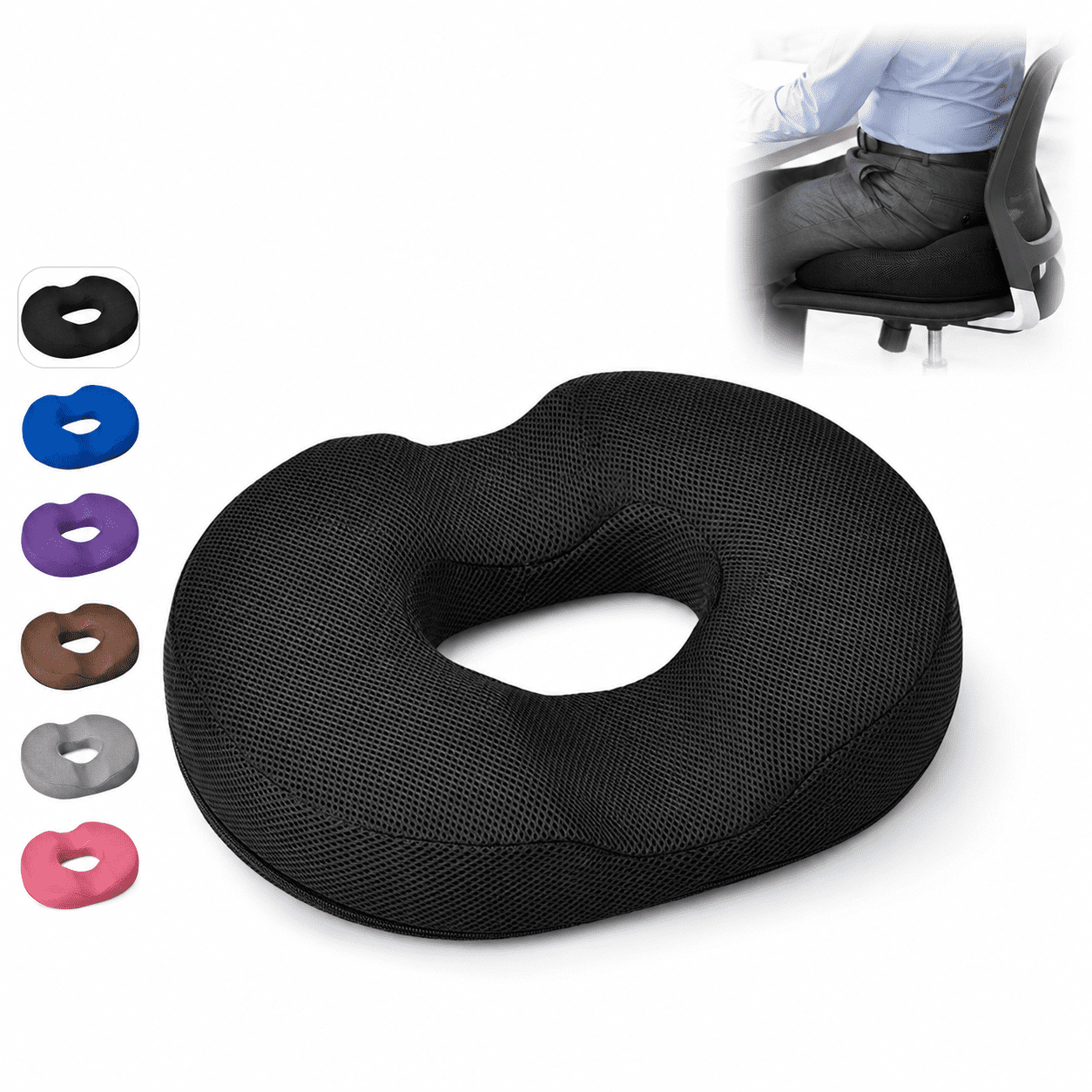 Donut Pillow, Seat Cushion for Office and Car, Comfort Support Cushion with Removable Washable Cover, Portable Travel