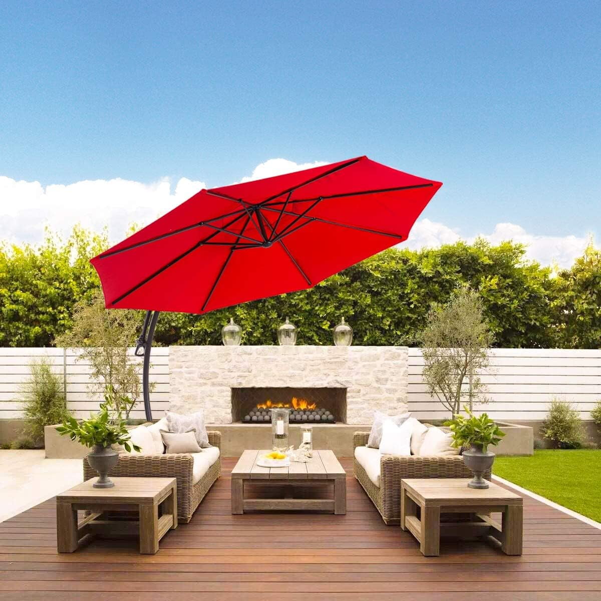 Grand Patio 11 ft Deluxe Outdoor Offset Umbrella with 360° Rotation, Cantilever Large Umbrella for Patio Pool Garden, Red