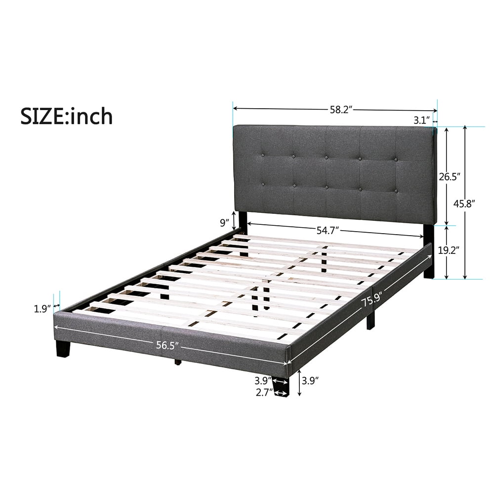 Kepooman Full Size Upholstered Platform Bed Frame with Square Tufted Headboard, Dark Grey Kepooman Full Size Upholstered Platform Bed Frame with Square Tufted Headboard, Dark Grey