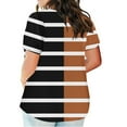 thumbnail image 3 of YOTAMI Womens Summer Plus Size Tops Short Sleeve Striped Print V-Neck T-Shirts Loose Casual Blouses Coffee, 3 of 4