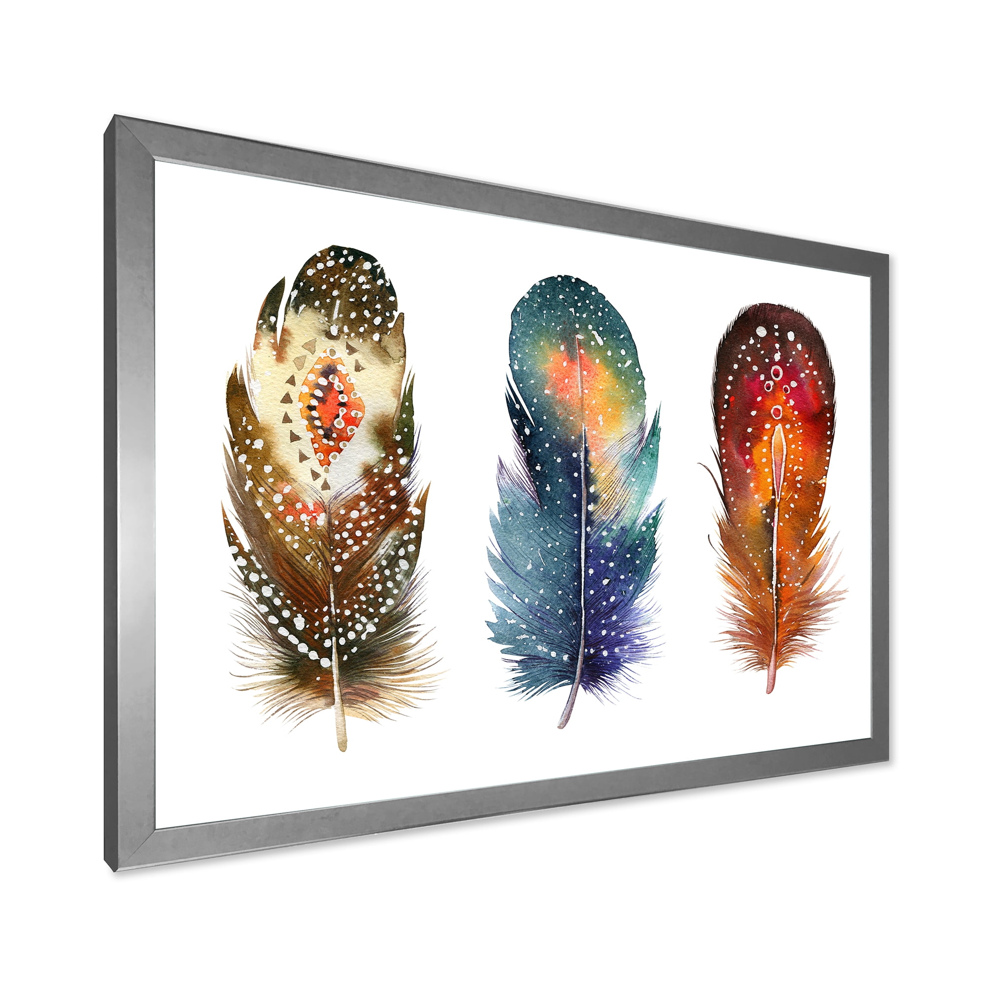 Designart 'Colourful Boho Art Feather Set IX' Bohemian & Eclectic Framed Art Print