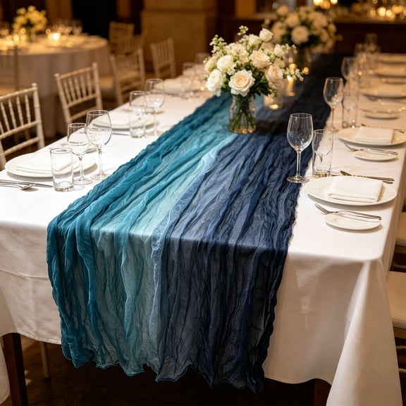 Inerposs Bohemian Table Runner, Sheer Gauze Table Flag, Gradient Crinkle Table Decor, Elegant Wedding Table Accent, Party Table Decoration