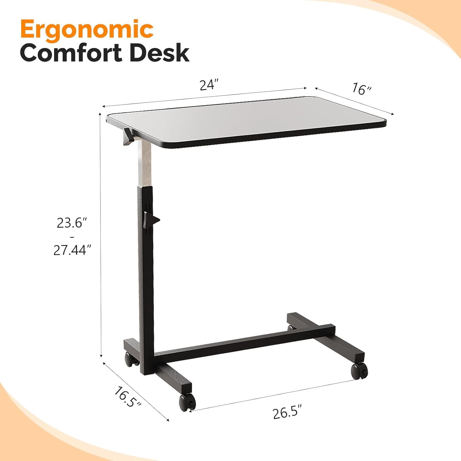 Yunken 23.6 Inch Rolling Adjustable Multifunctional Lifting Computer Desk, Tilting Desktop, Sit Stand Laptop Desk TV Tray for Bed Sofa Hospital Reading Eating, Silver