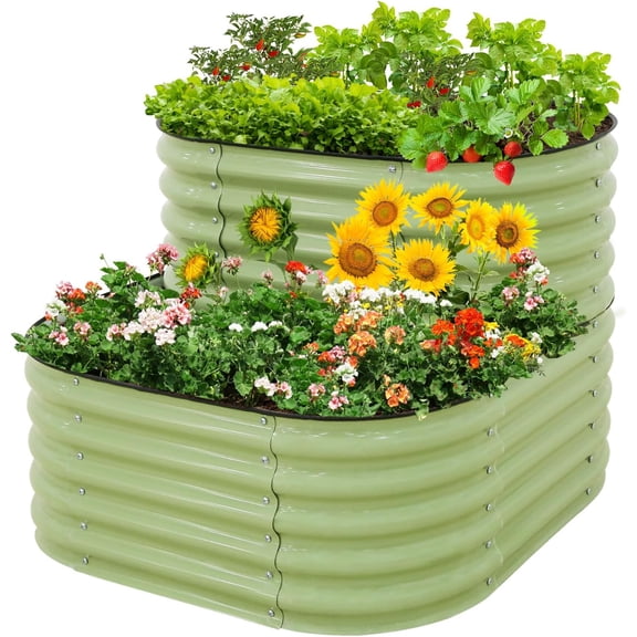 Tall Raised Garden Bed Planter, Outdoor Galvanized Metal Planter Box for Vegetables, Flowers, Herbs