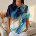 thumbnail image 2 of Womens Polo Shirts Summer Waffle Vintage Texture Abstract Oil Painting Print Womens Golf Shirts Short Sleeve Button Down Collar Dressy Casual Tee Tops Dark Blue L, 2 of 6