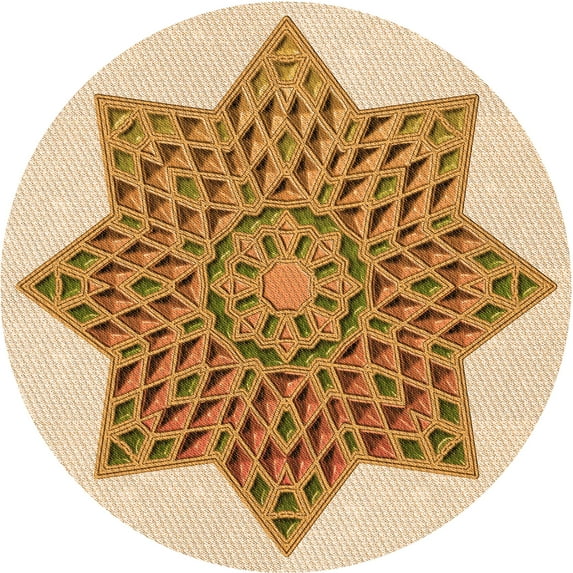 Ahgly Company Indoor Round Patterned Cardboard Brown Gold Area Rugs, 4' Round