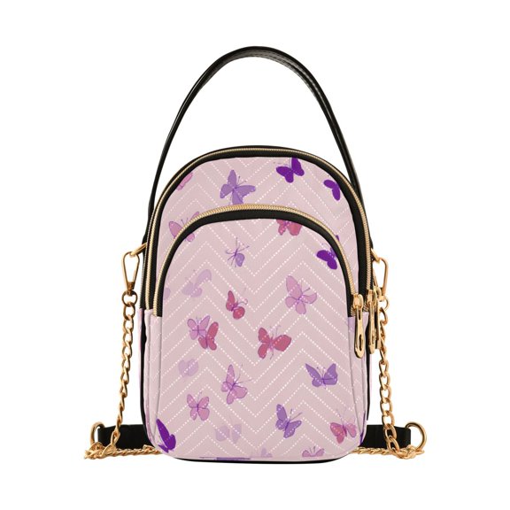 Butterfly Pink Swirl Women's Crossbody Handbags Leather Crossbody Bags Fanny Pack Chest Bag for Travel