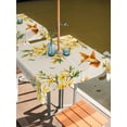 thumbnail image 2 of Outdoor Tablecloth with Umbrella Hole for Patio/Picnic/Party/Camping, Spring Floral Waterproof Table Cloth Square Cover Washable, Watercolor Forsythia Flowers Hummingbirds Beige (60"x 60"), 2 of 8