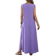 thumbnail image 5 of ClodeEU Women's V Neck Sleeveless Maxi Dress with Side Split,Casual Loose Summer Flowy Tank Dress Purple,Women's Plus XXL, 5 of 7