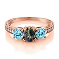 thumbnail image 2 of Gem Stone King 2.06 Ct Oval Blue Mystic Topaz Blue Apatite 18K Rose Gold Plated Silver Moissanite Ring (Size 5), 2 of 4