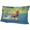 thumbnail image 6 of Horse in The Lake Velvet Oblong Lumbar Plush Throw Pillow Cover/Shams Cushion Case - 20x26in - Decorative Invisible Zipper Design for Couch Sofa Pillowcase Only, 6 of 7