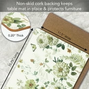 Cala Home Green Florals 4 Pack Premium Decorative Hardboard Cork Back Tabletop Placemats