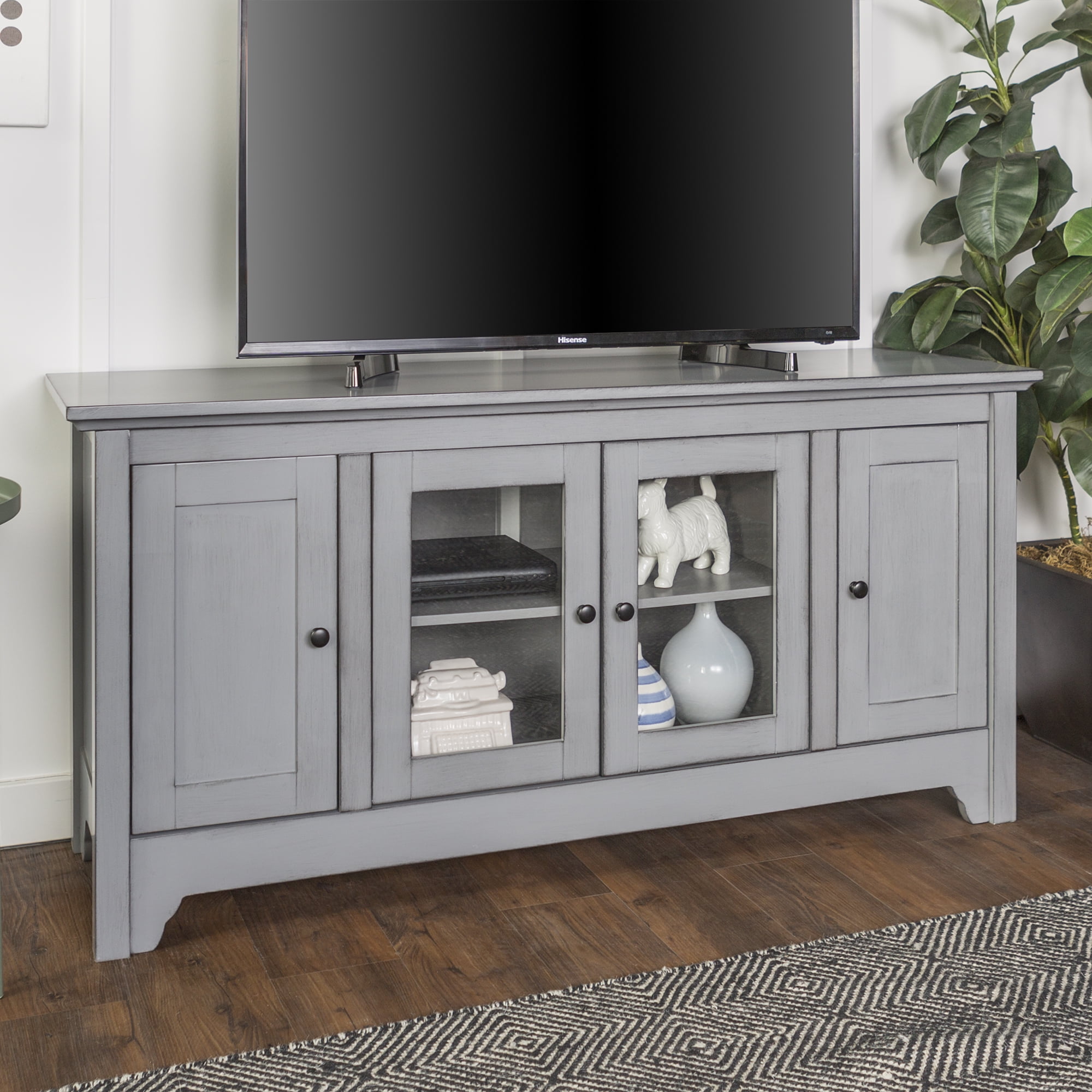 Walker Edison Antique Grey Wood TV Stand for TVs up to 58 ...