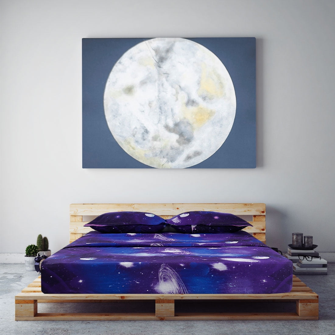 Unique Bargains Galaxy Print Bed Sheets Pillow Cases Bedding Set, Purple, Full