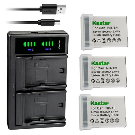 Kastar 3-Pack NB-13L Battery and LTD2 USB Charger Replacement for Canon PowerShot SX740 HS G1 X Mark III PowerShot G5 X PowerShot G5 X II PowerShot G7 X PowerShot G7 X Mark II Camera