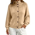 thumbnail image 2 of Womens Sweaters Button Front Chunky Knit Cardigan High Neck Long Sleeve Fall Winter Casual Coats, 2 of 4