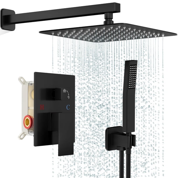 Juego de grifos de ducha FPXRNG Black Rainfall con cabezal de ducha de 30 cm