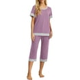 thumbnail image 3 of Cueply Womens Pajamas Sets Short Sleeve Sleepwear Top Capri Pants Casual Lounge Sets with Pockets, 3 of 6