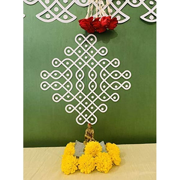 Desi Favors Muggu Kolam Cutout Small | Varalakshmi Vratam Decro | Hinds Bhajans Pooja Diwali Decorations | Indian Homewarming Décor | Traditional Cultures Events | 8.5 Inch (Pack of 4)