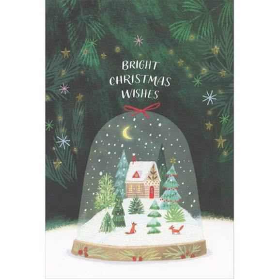 Pictura Snowglobe with Foxes Near House on Hill Christmas Card for Both of You