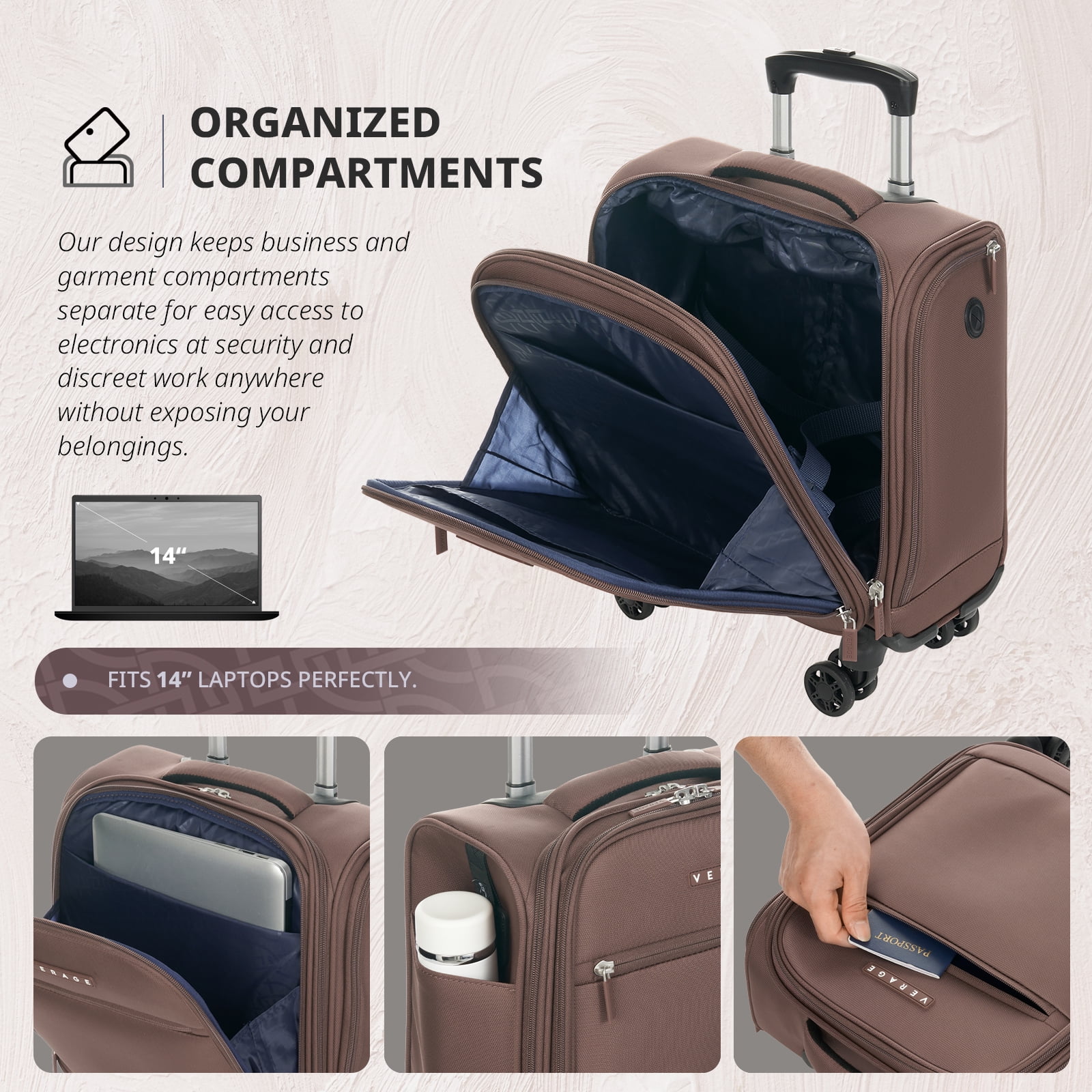 Verage Underseat Carry On Luggage with Wheels, 14.5-Inch Spinner Small Suitcase, Softside Lightweight Travel Bag for Men and Women, Airplane Carry On Bag